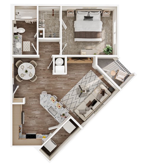 Floor plan for 1 bed, 1 bath, 737 sqft